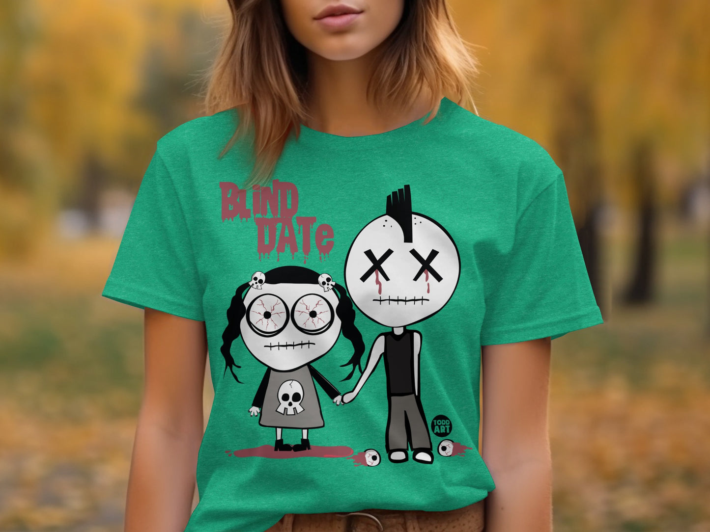 Blind Date Graphic T-Shirt Featuring Cartoon Figures