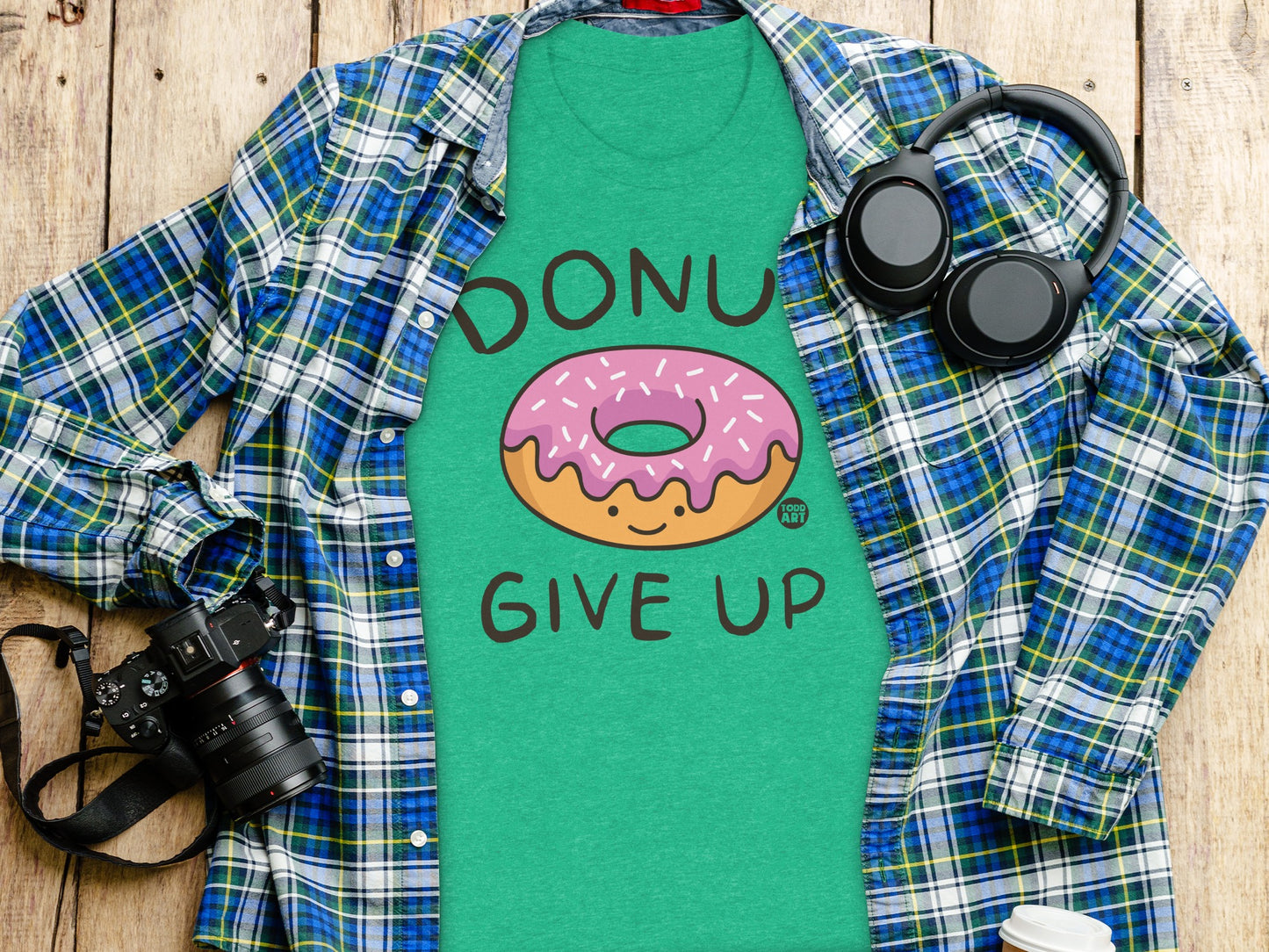 Fun Donut Give Up Graphic Teal T-Shirt product