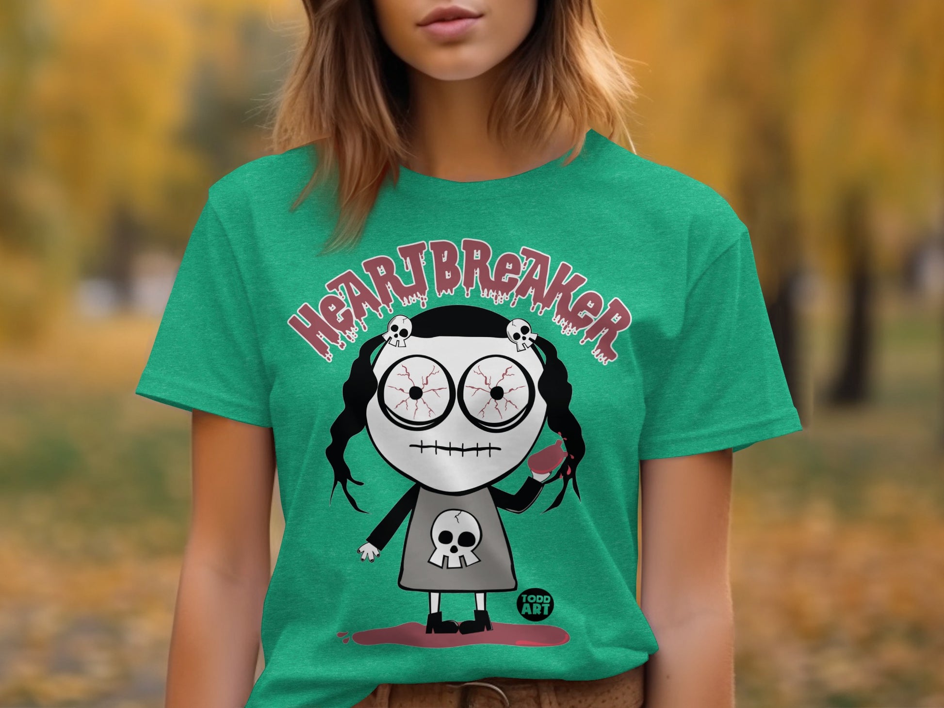 Heart Breaker Graphic Tee with Skeleton Design
