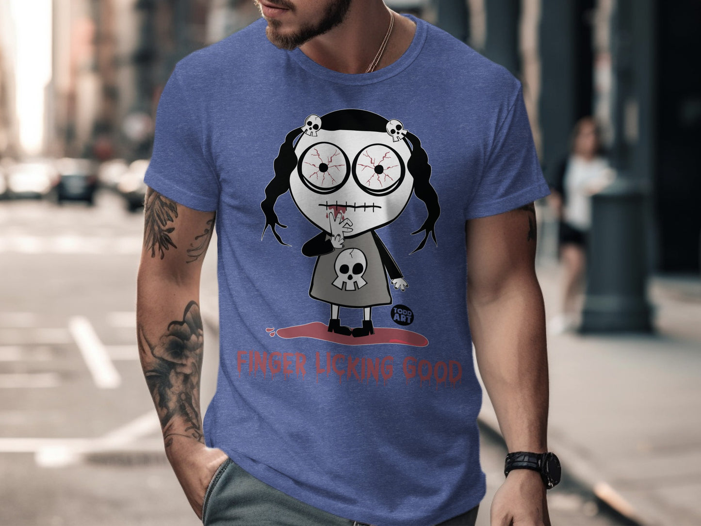 Finger Licking Good Skull Cartoon Character T-shirt