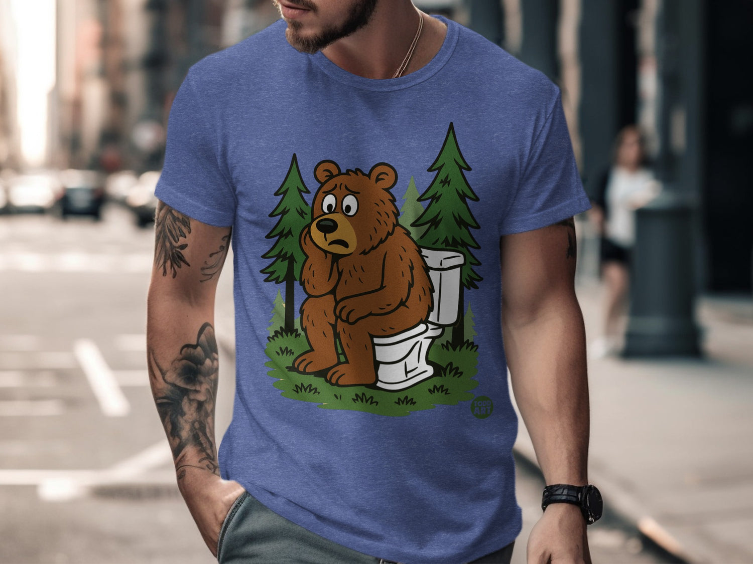 Funny Bear On Toilet Blue T-Shirt Unique Casual Product