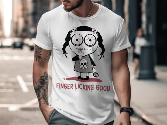 Finger Licking Good Graphic T-shirt with Skull Design