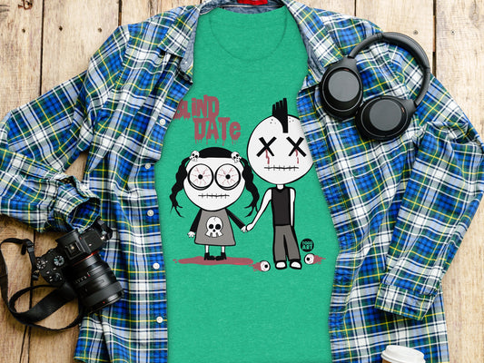 Quirky Couple Holding Hands Cartoon Graphic Shirt Product