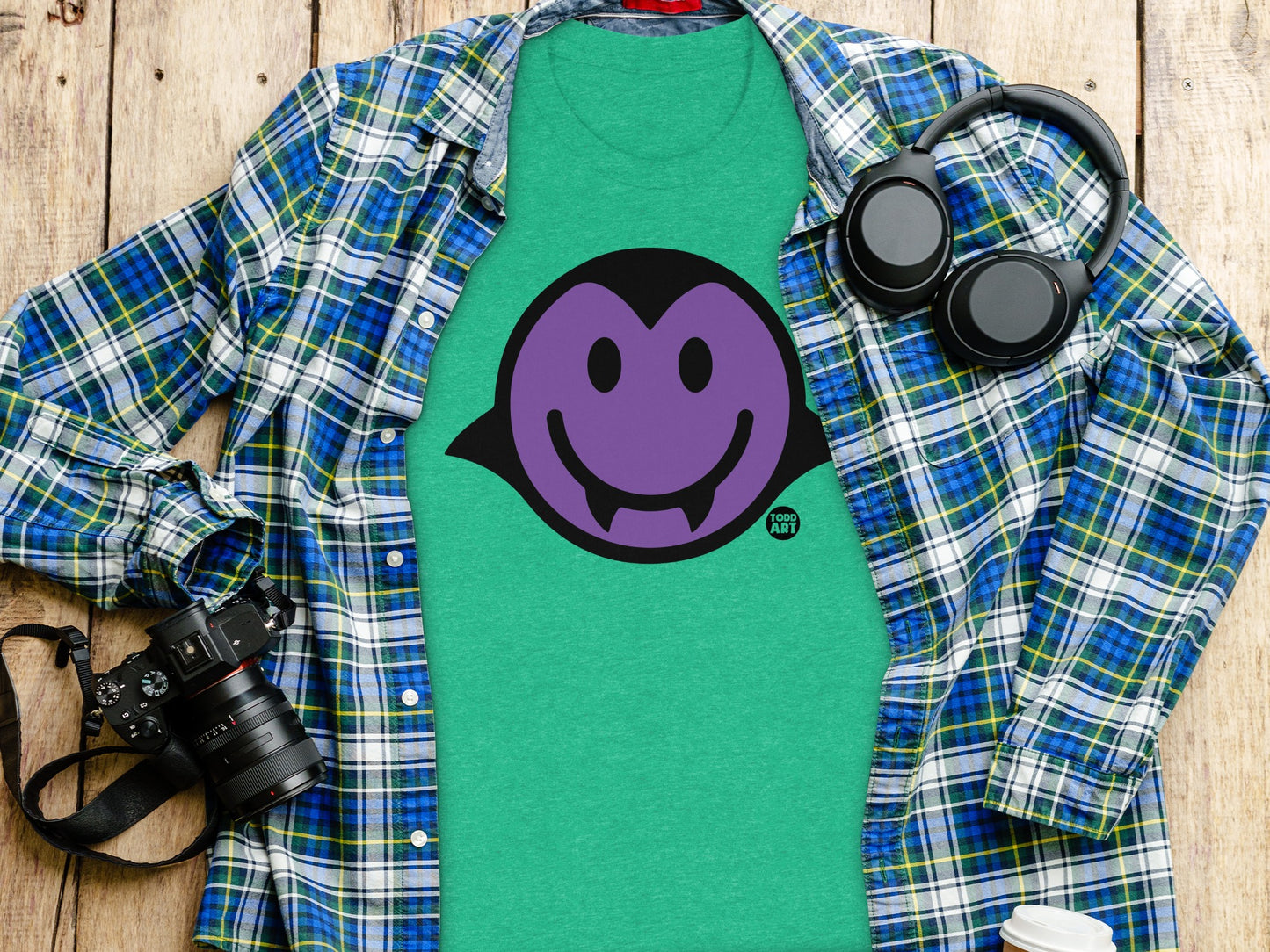 Purple Smiling Vampire Character Graphic T-shirt product
