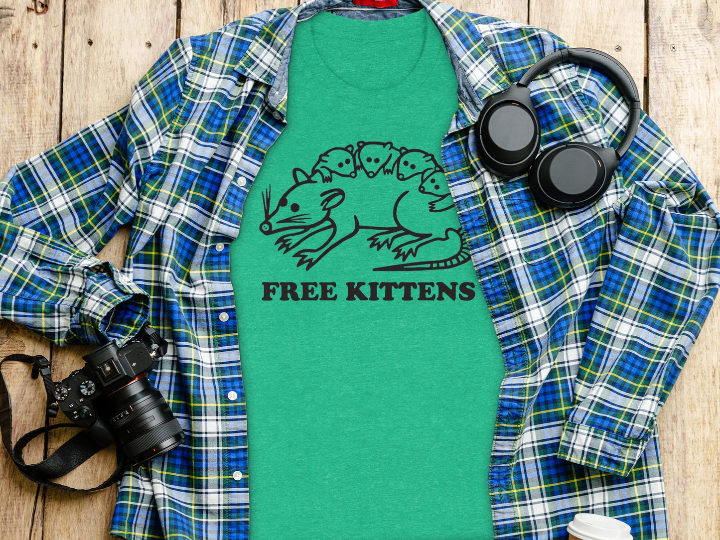 Funny Free Kittens with Rat Drawing Graphic Tee
