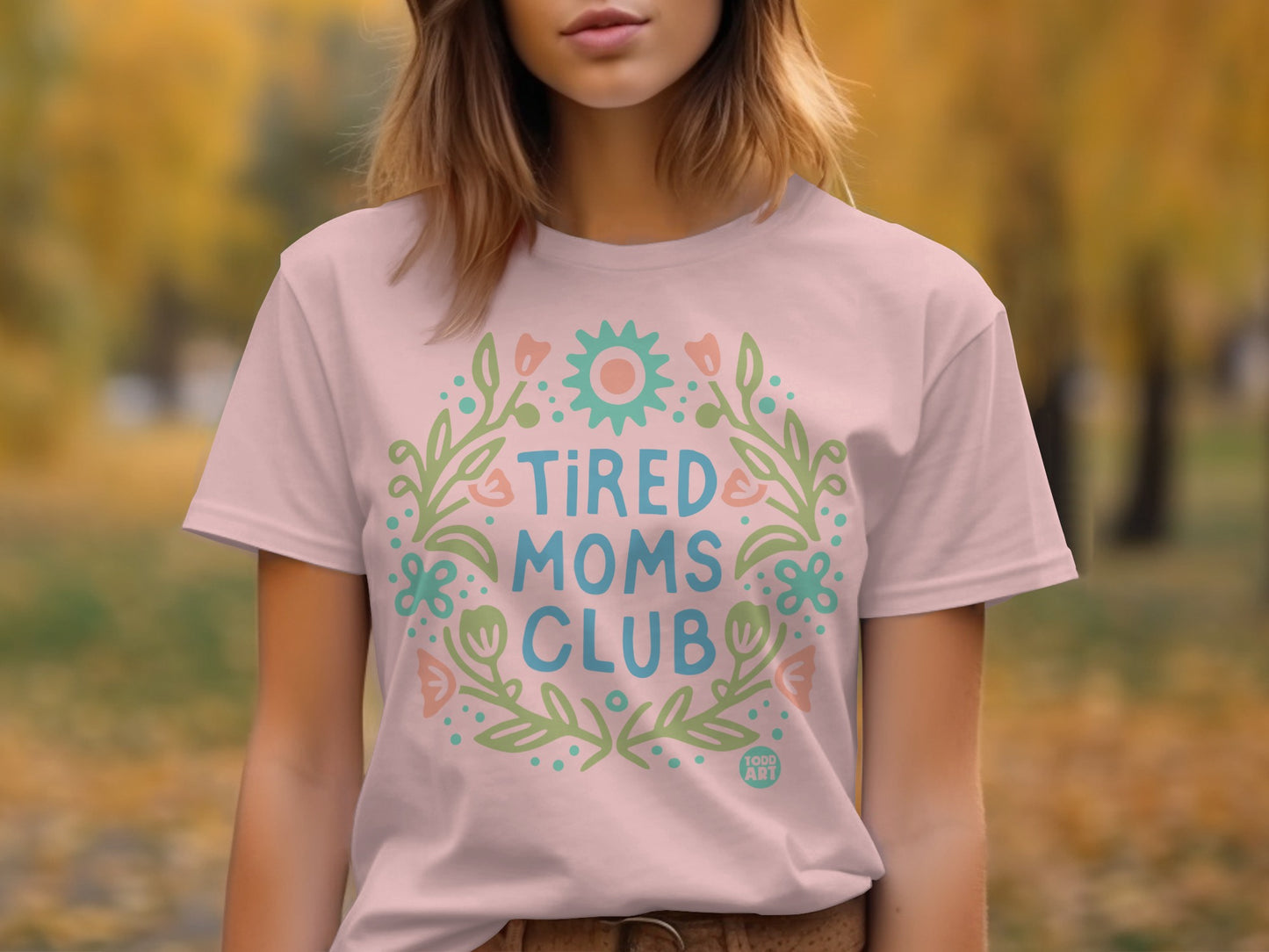 Tired Moms Club Floral Design Short Sleeve T-Shirt product