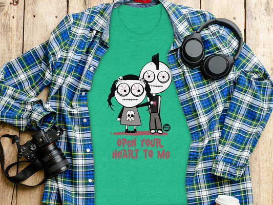 Cute Cartoon Couple with Hearts Graphic Shirt