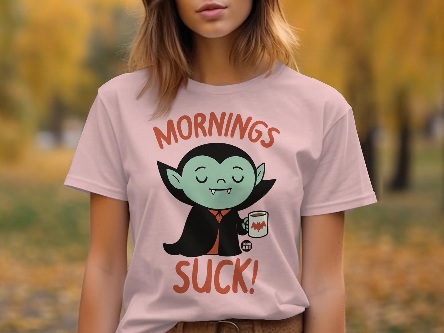 Mornings Suck Vampire Coffee Design T-Shirt product type