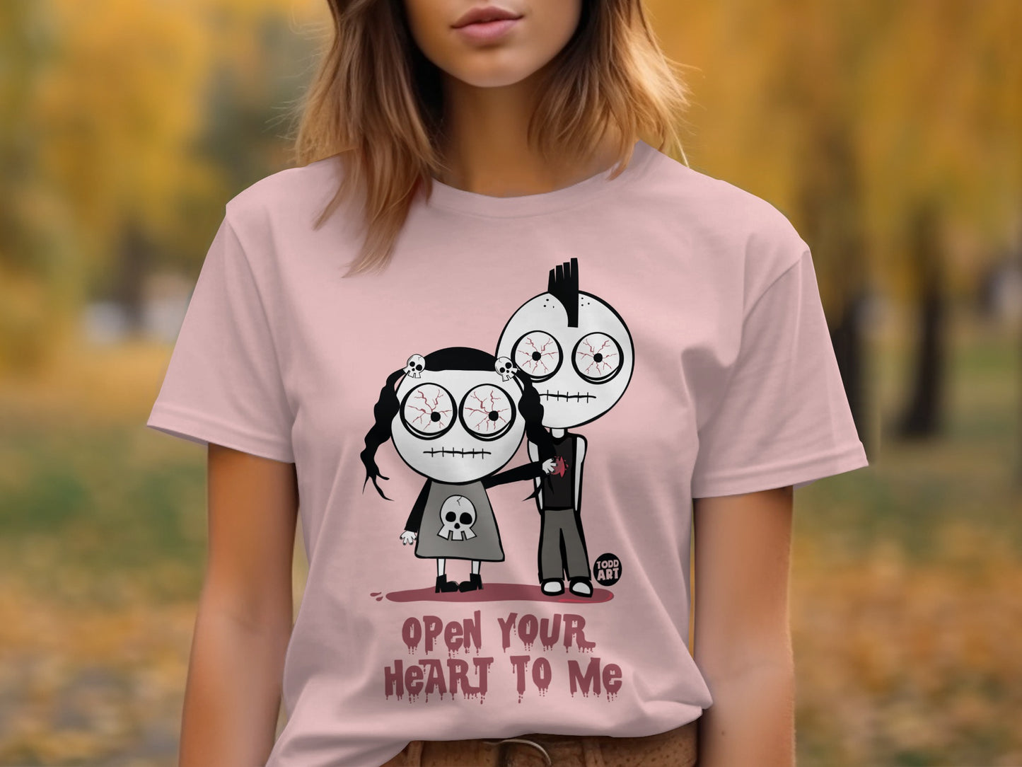 Open Your Heart to Me Cute Cartoon Characters T-shirt